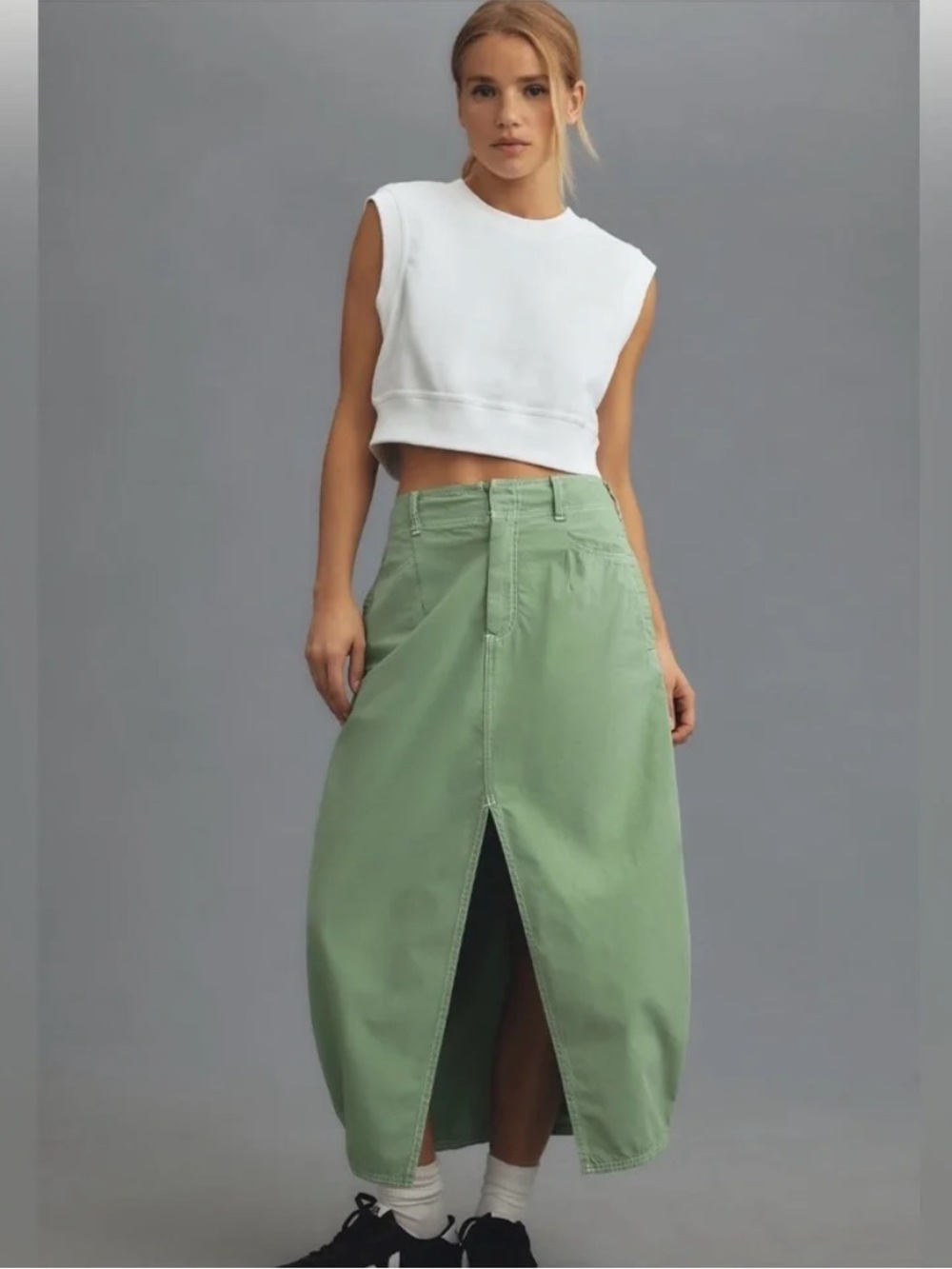 Anthropologie Pilcro Barrel Midi Skirt in Green